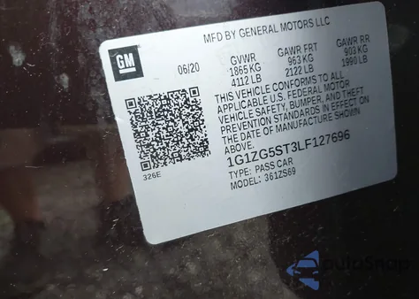 2020 Chevrolet Malibu Fwd Rs из США, поврежденный, VIN 1G1ZG5ST3LF127696